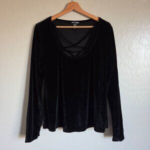 Hot Topic Velvet Strappy Long Sleeve Blouse Top Black Sz Large Goth Vamp Witchy